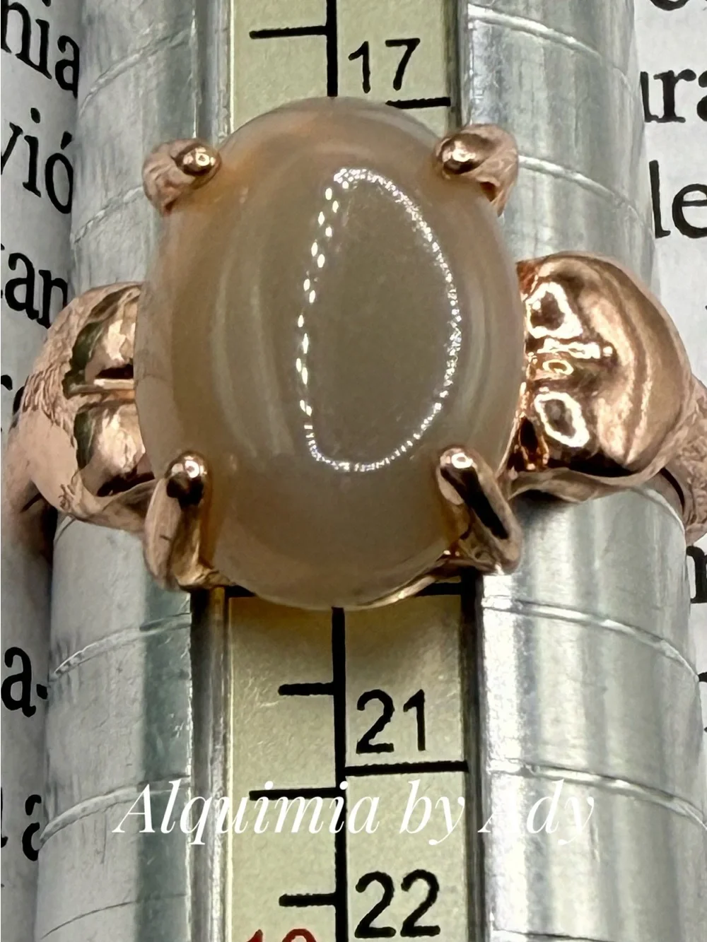 Rose Gold Beige Moonstone Statement Ring
